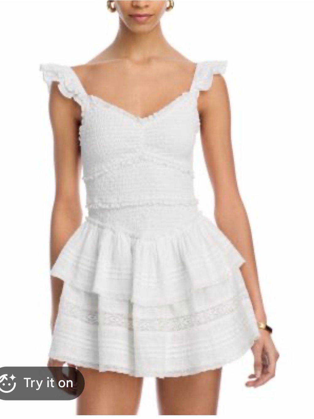 LoveShackFancy White Ruffled Smocked Mini Dress